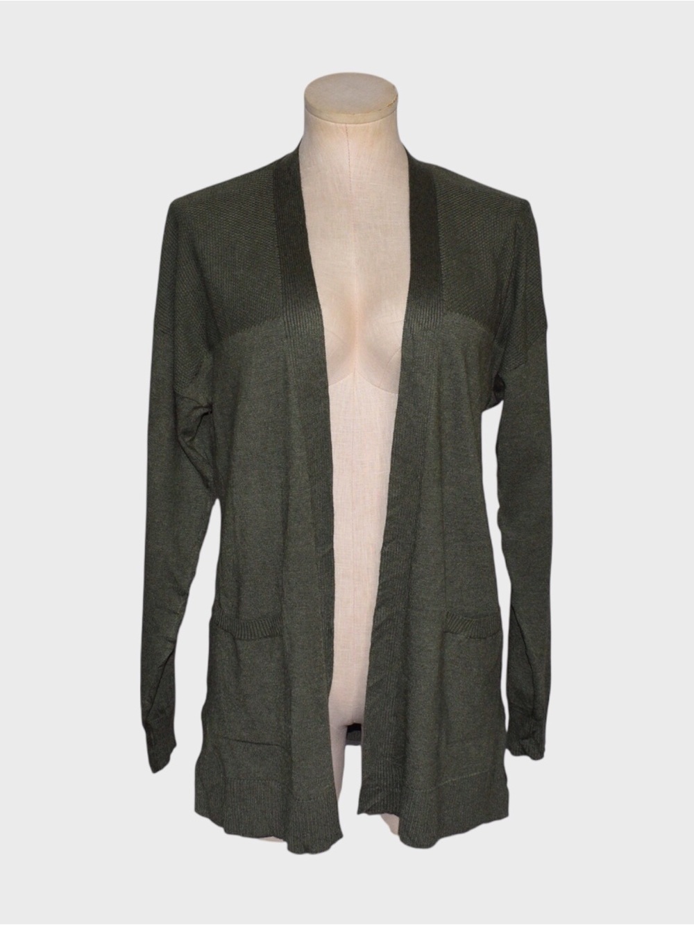 NWT Time and Tru Olive Green Open Front Longline Cardigan
